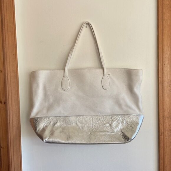 TALBOTS Leather White Silver Large Tote Bag NWOT - Picture 10 of 16